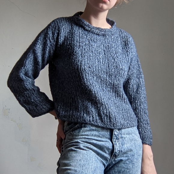 Knit Blue and Silver Autumn Sweater - Picture 1 of 7